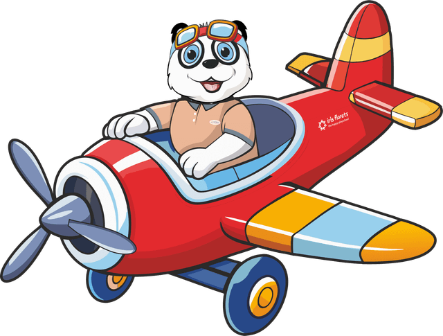 Iro the Happy Panda flying a plane